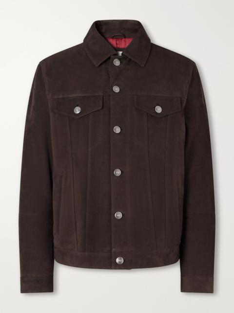 Brunello Cucinelli Pintucked Suede Jacket Brown