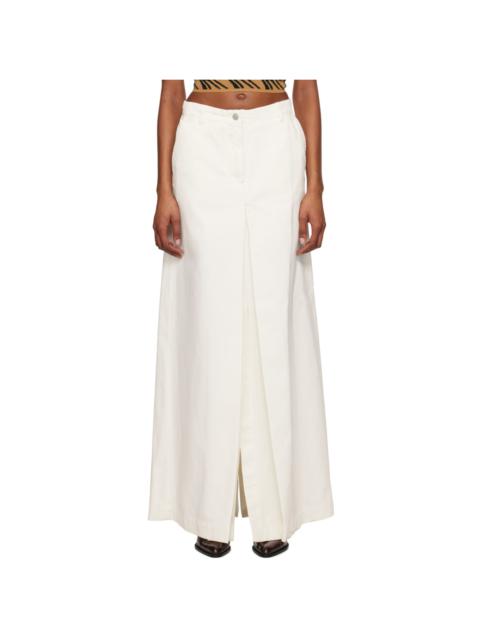 Dries Van Noten White Pleated Denim Maxi Skirt