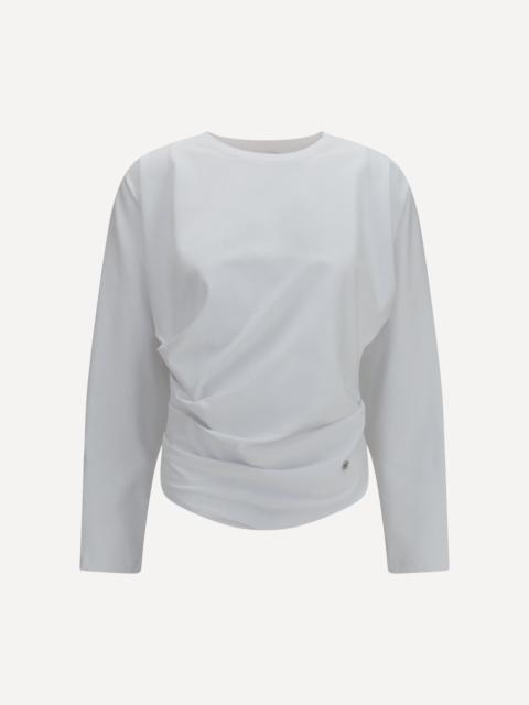 GANNI Asymmetric draped stretch cotton Top