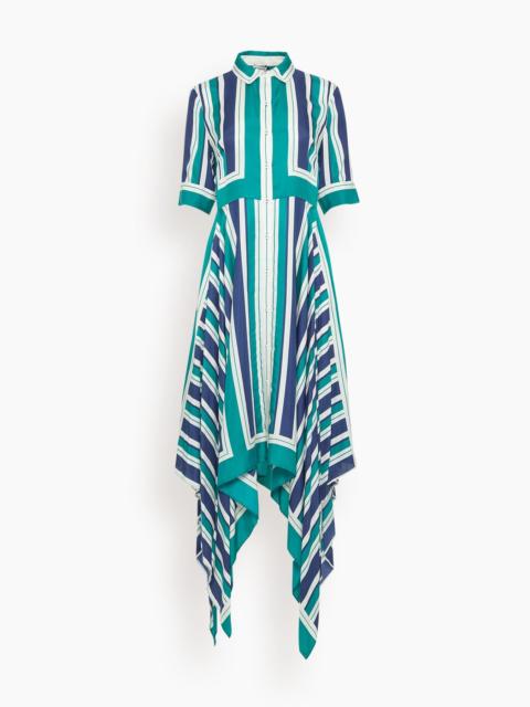 SIMKHAI Abrielle Handkerchief Midi Dress in Kelly Green Stripe