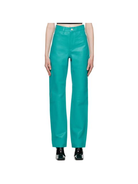 REMAIN Birger Christensen Blue Straight-Leg Leather Pants