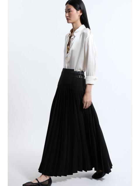 KAREN MILLEN Tailored Crepe Pleated Buckle Detailed Maxi Skirt