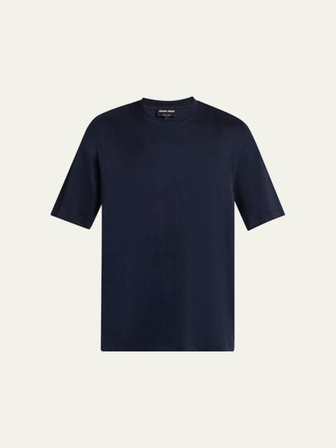 GIORGIO ARMANI Men's Nylon and Cupro Crewneck T-Shirt