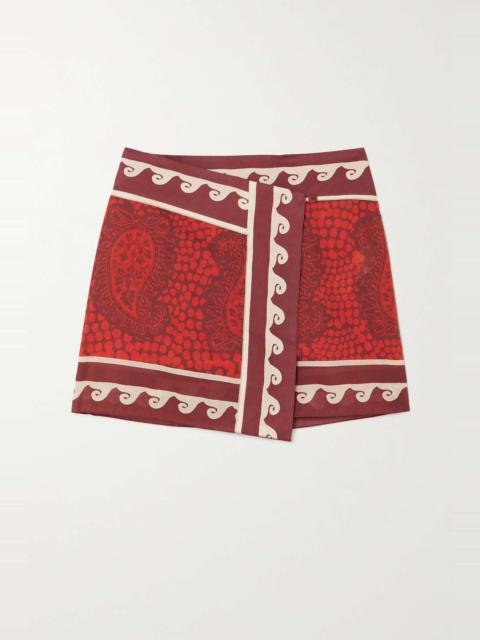 + NET SUSTAIN Hunting Roots printed cotton-voile mini wrap skirt