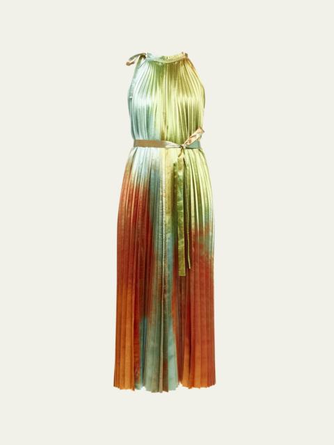 Amiko Ombre Satin Sleeveless Halter Midi Dress