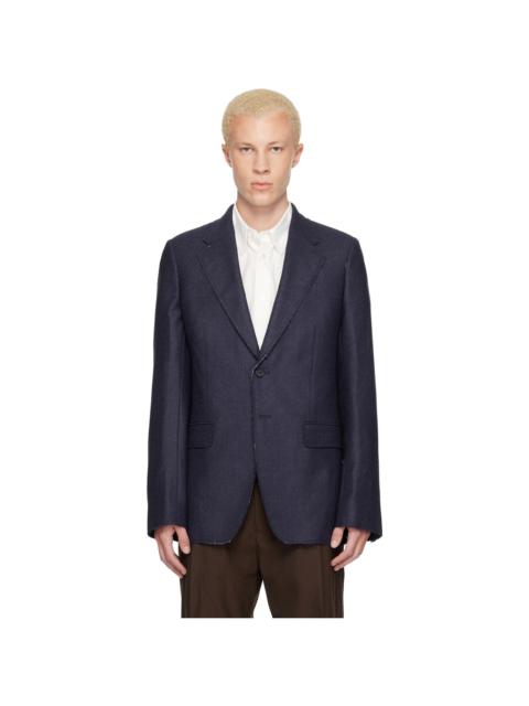 MM6 Maison Margiela Navy Raw Edges Wool Twill Blazer