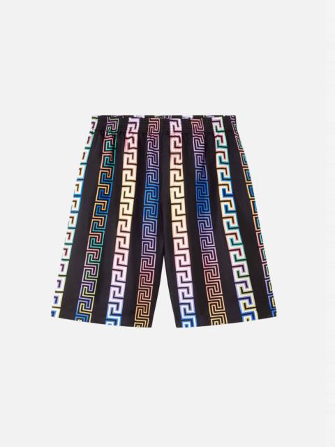 VERSACE Greca Neon Print Silk Shorts