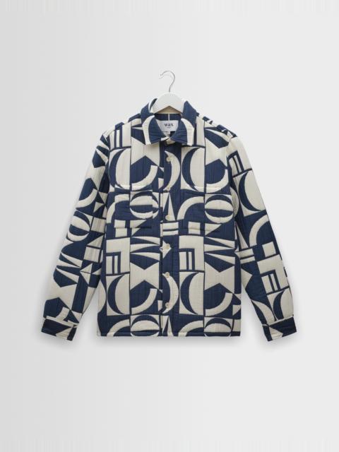 Wax London Otto - Blue And Ecru Quilted Jacquard Overshirt