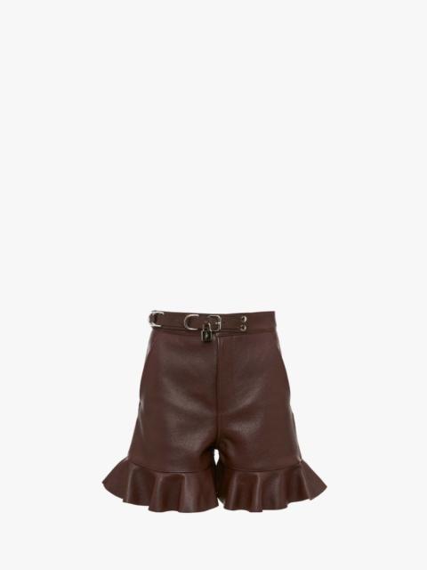 PADLOCK STRAP RUFFLED LEATHER SHORTS