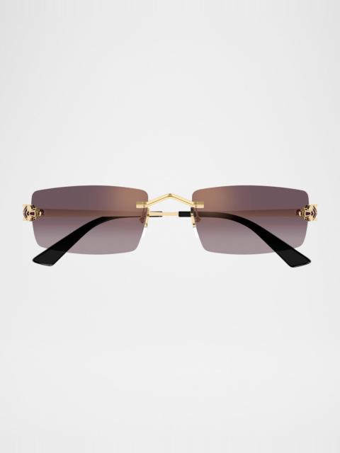 Cartier Panthere Rimless Rectangular Metal Sunglasses