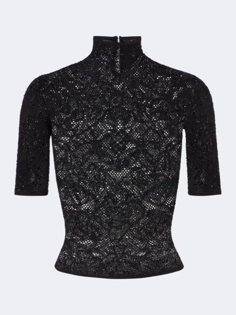 GUCCI Embellished silk-blend lace crop top