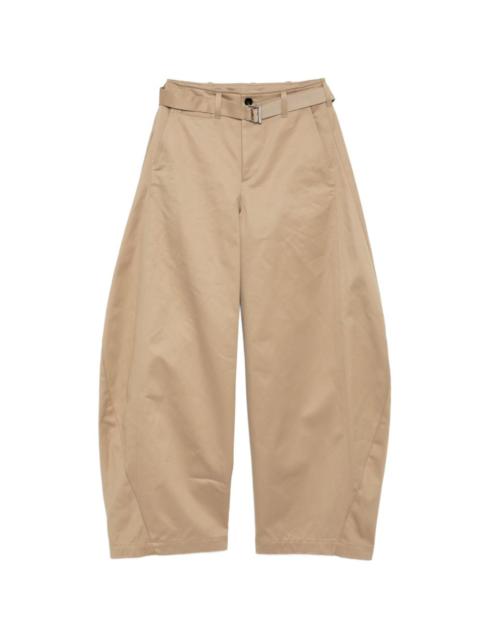 sacai belted cotton tapered trousers