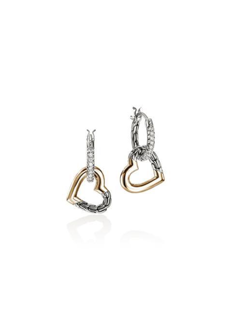 JOHN HARDY JH Essential Heart Drop Earrings, Gold, Sterling Silver, Diamonds
