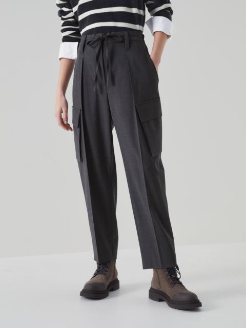 Brunello Cucinelli Tropical luxury wool sartorial cargo trousers with monili