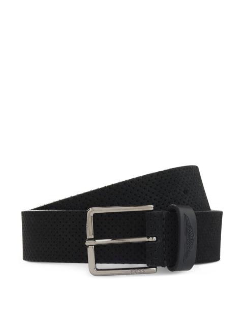 BOSS BOSS X ASTON MARTIN PERFORATED SUEDE BELT WITH LOGO