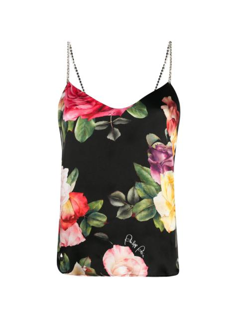 PHILIPP PLEIN 휴일 꽃 인쇄 실크 vest top