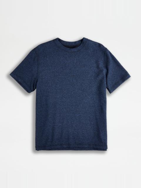 Tod's T-SHIRT IN BOUCLÉ JERSEY - BLUE