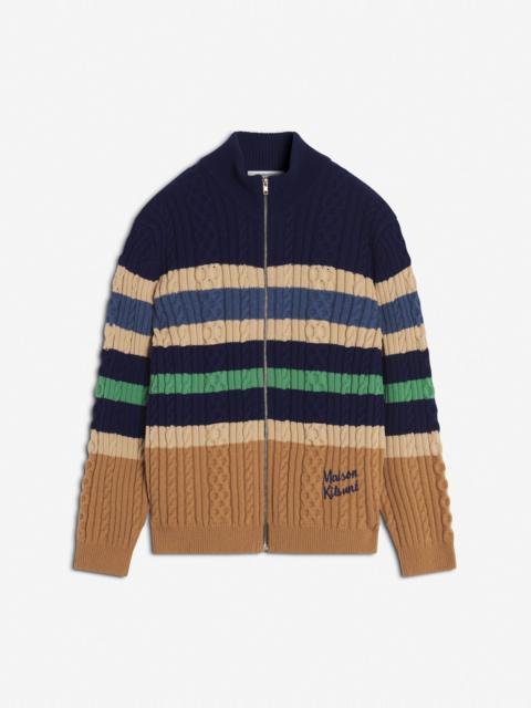 Maison Kitsuné STRIPED CABLE ZIPPED CARDIGAN