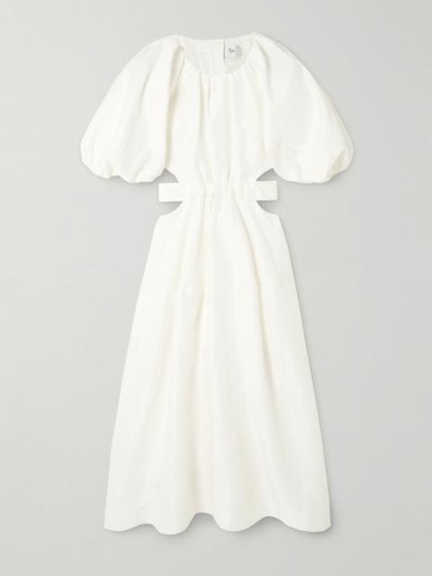 Aje. Mimosa cutout gathered linen-blend midi dress Off-white