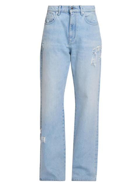 CASABLANCA Women's Hotfix Distressed Logo Baggy Jeans - Light Wash