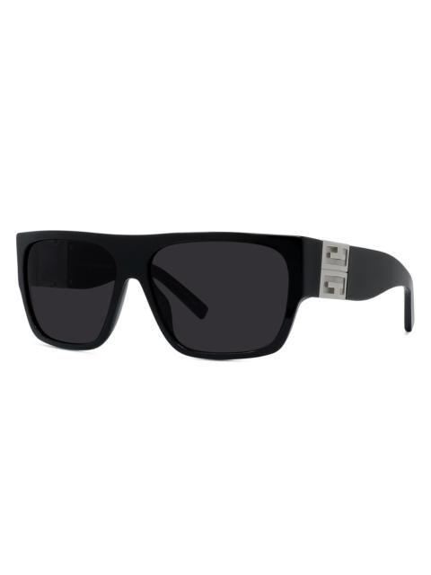 Givenchy Men's 4G Rectangular Sunglasses - Shiny Black Smoke