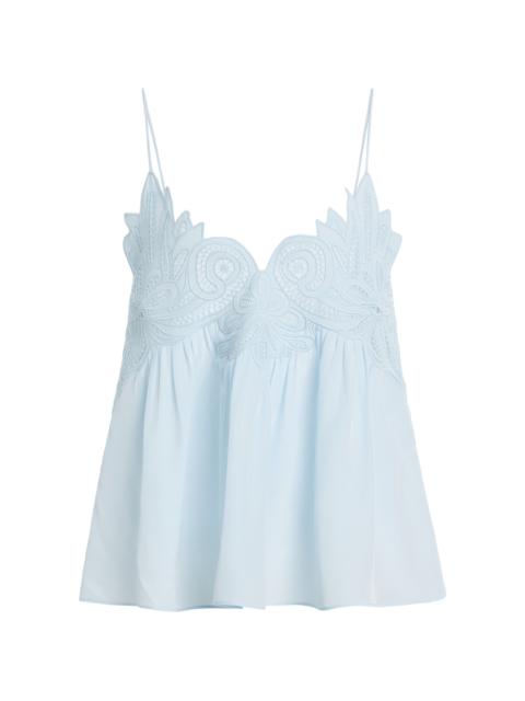 ULLA JOHNSON Rosie Lace-Appliquéd Silk Top blue