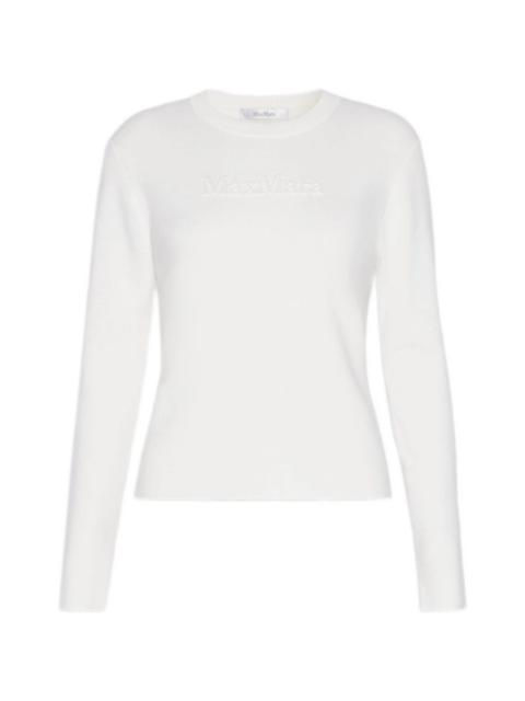 Max Mara wool yarn sweater with embossed logo detail - white