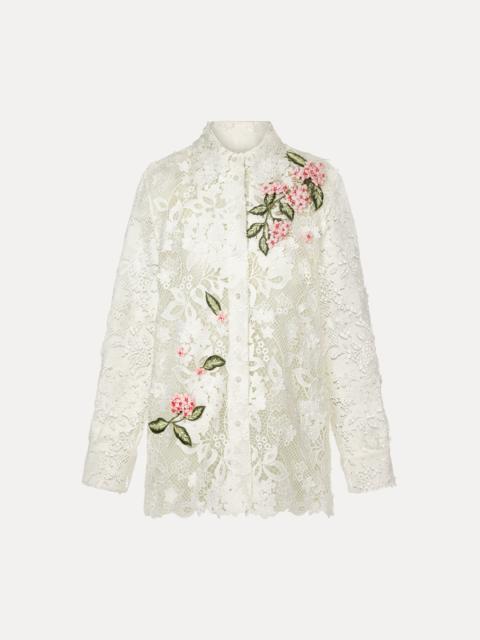Oscar de la Renta PORCELAIN FLOWER GUIPURE BLOUSE