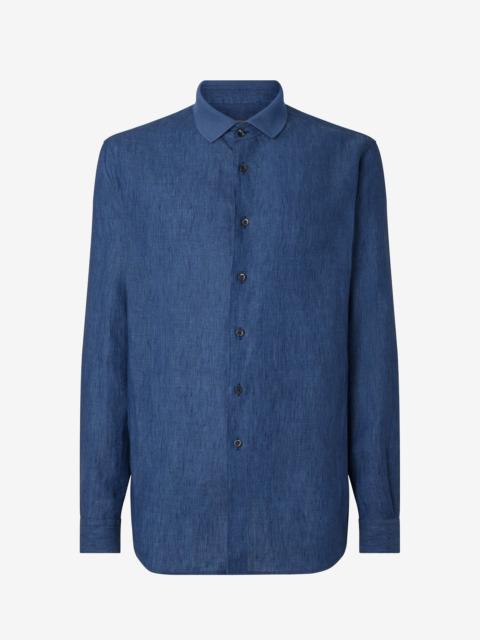 CORNELIANI Denim blue pure linen shirt