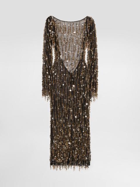 Dolce & Gabbana Long dress with fringe and sequin embroidery