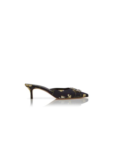 Manolo Blahnik Black Satin Pearl Detail Mules