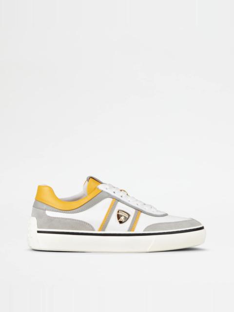 SNEAKERS IN LEATHER - GREY, WHITE, YELLOW