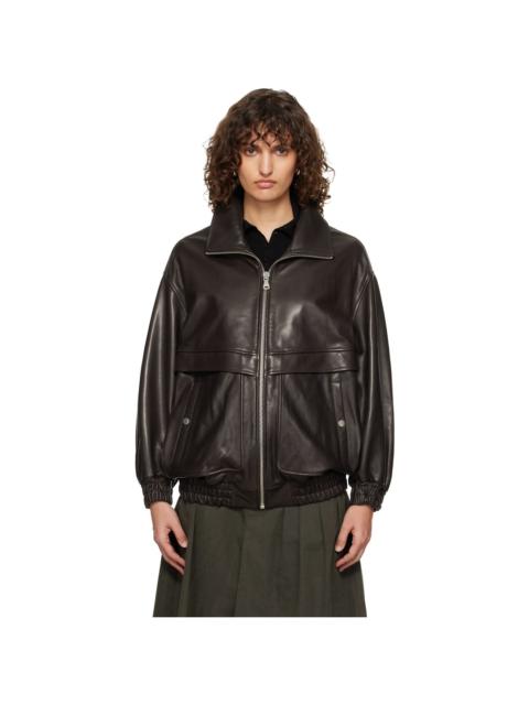 NOUR HAMMOUR Brown Beck Modern Leather Bomber
