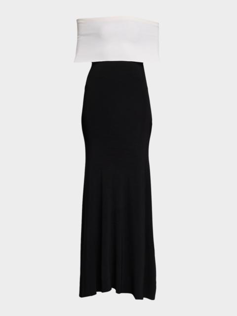 ROLAND MOURET Off-The-Shoulder Knit Trumpet Gown