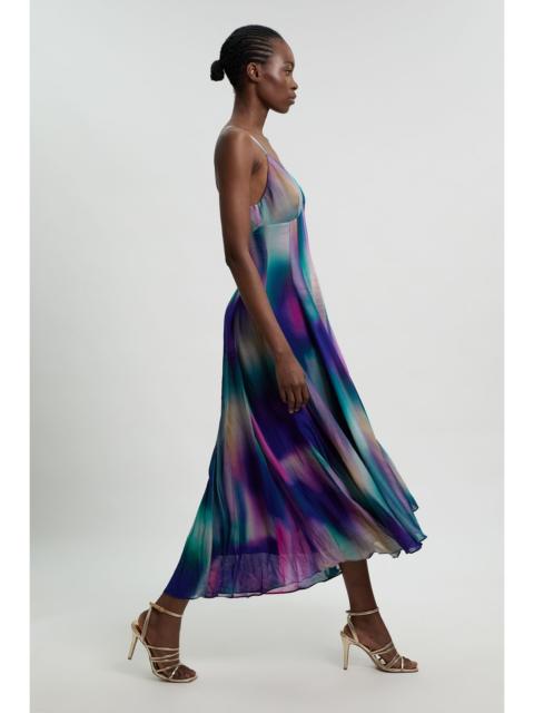 KAREN MILLEN Crinkle Georgette Strappy Blur Print Woven Midi Dress