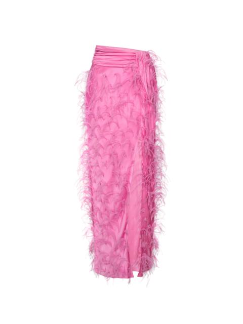 Satin Maxi Skirt With Feathers