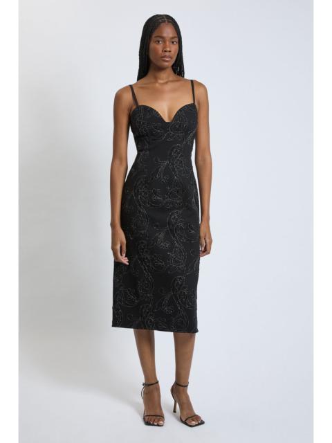 KAREN MILLEN Ponte Embellished Bodice Detail Midi Dress