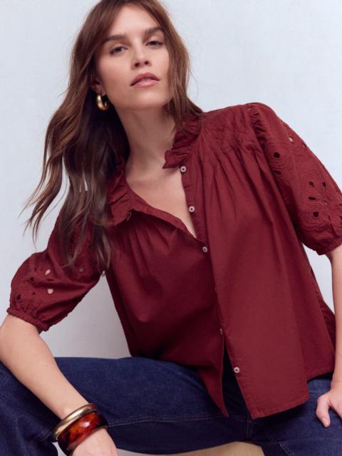BODEN Cutwork Puff Sleeve Top-Russet