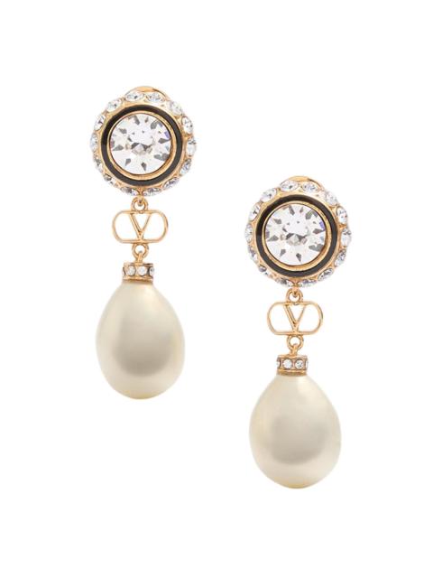 Valentino Women's VLogo Signature Earrings in Metal, Enamel, Pearls and Crystals - Gold Crystal