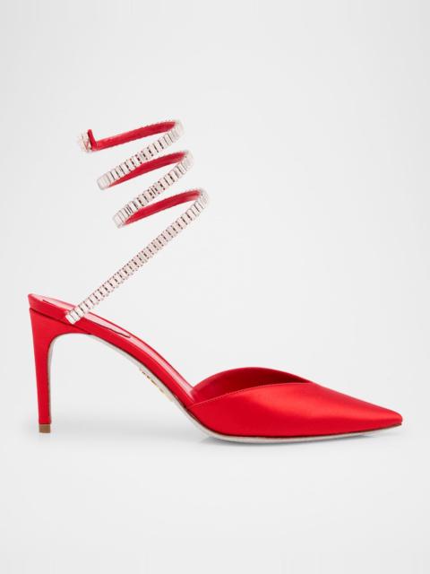 RENE CAOVILLA Snake Spiral-Wrap Strass Satin Pumps