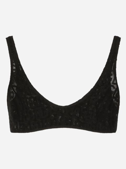 Tulle jacquard top with all-over DG logo