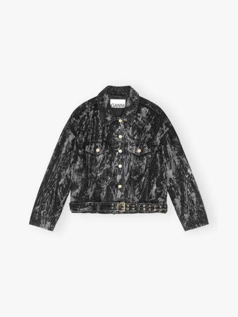 GANNI BLACK HEAVY DENIM BELTED JACKET