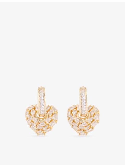 CRYSTAL HAZE Puzzle Heart 18ct Yellow-Gold Plated Brass And Cubic-Zirconia Earrings