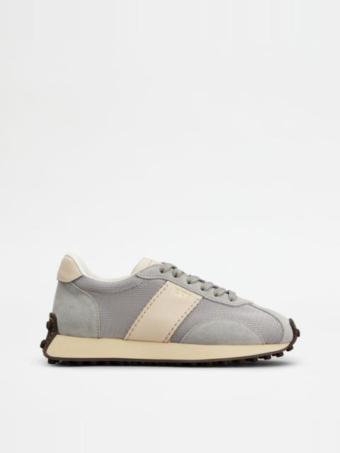 Tod's T VINTAGE SNEAKERS IN LEATHER AND TECHNICAL FABRIC - GREY, BEIGE