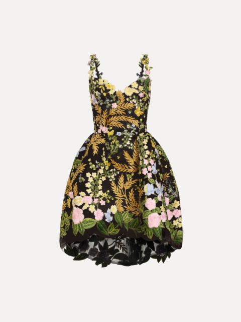 Oscar de la Renta DOMINICAN MIXED-FLORAL GUIPURE HIGH-LOW DRESS