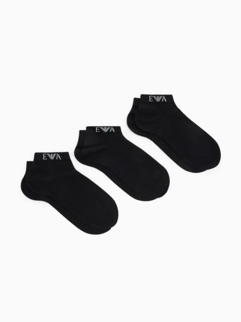 EMPORIO ARMANI MULTIPACK OF COTTON SNEAKER SOCKS WITH A MONOGRAM LOGO BAND