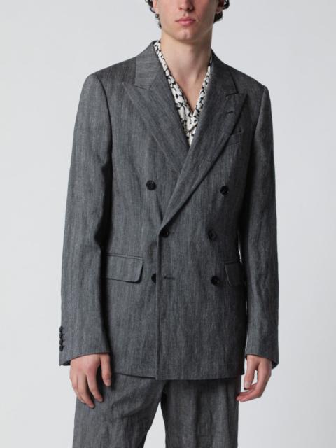 Dries Van Noten Black herringbone double-breasted jacket
