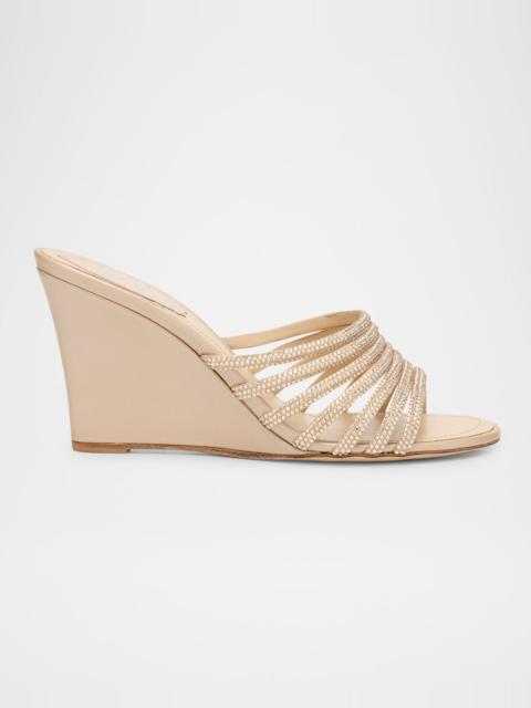RENE CAOVILLA Satin Crystal-Embellished Strappy Wedge Slides