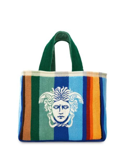 VERSACE Men's Striped Jacquard Medusa Tote Bag - Blue Multicolor