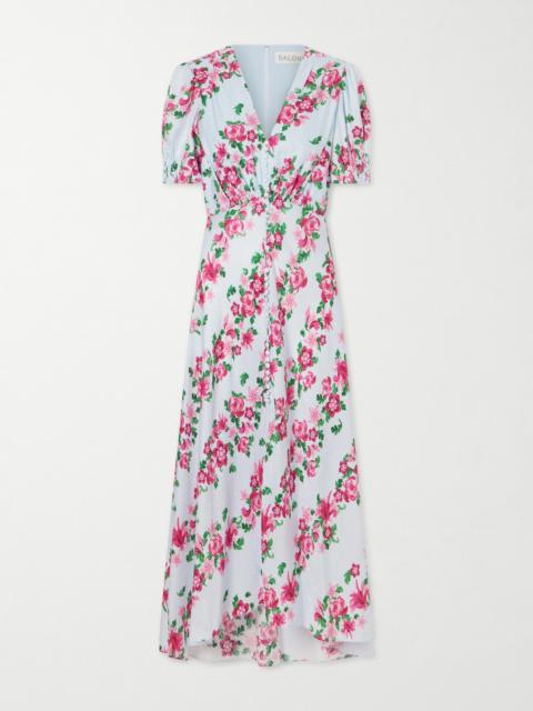 SALONI Floral-print Silk-satin Midi Dress